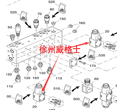 进口摊铺机配件油缸电磁阀零件号9653951010